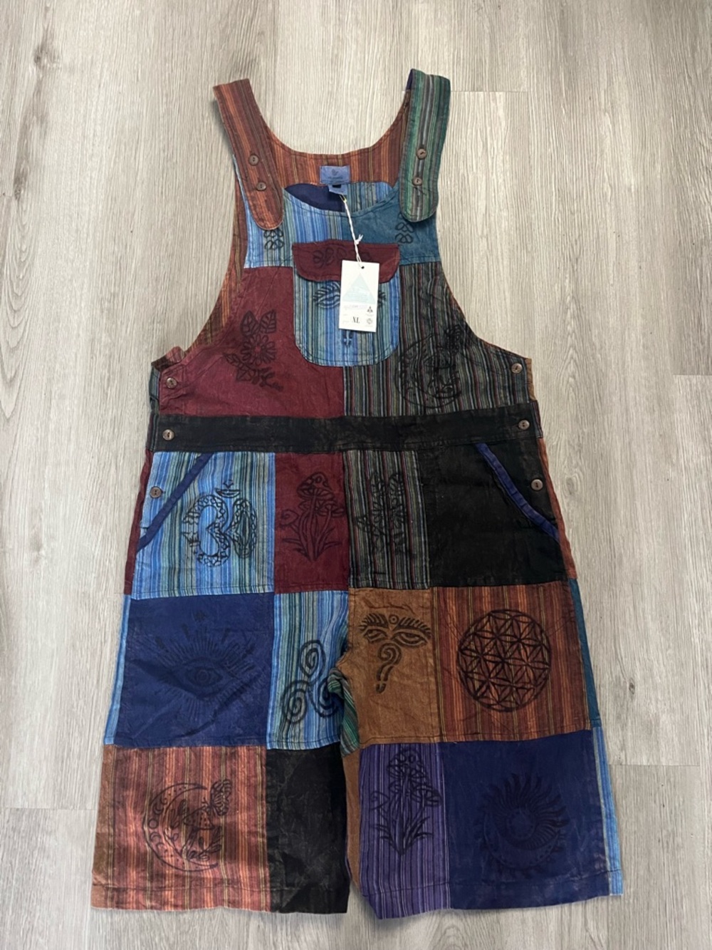Women’s Multicolor Patchwork Short Overalls